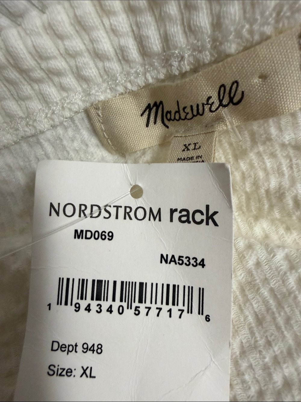MADEWELL WHITE SLEEVELESS TEXTURAL SEERSUCKER APRON TANK TOP XL - Picture 7 of 10